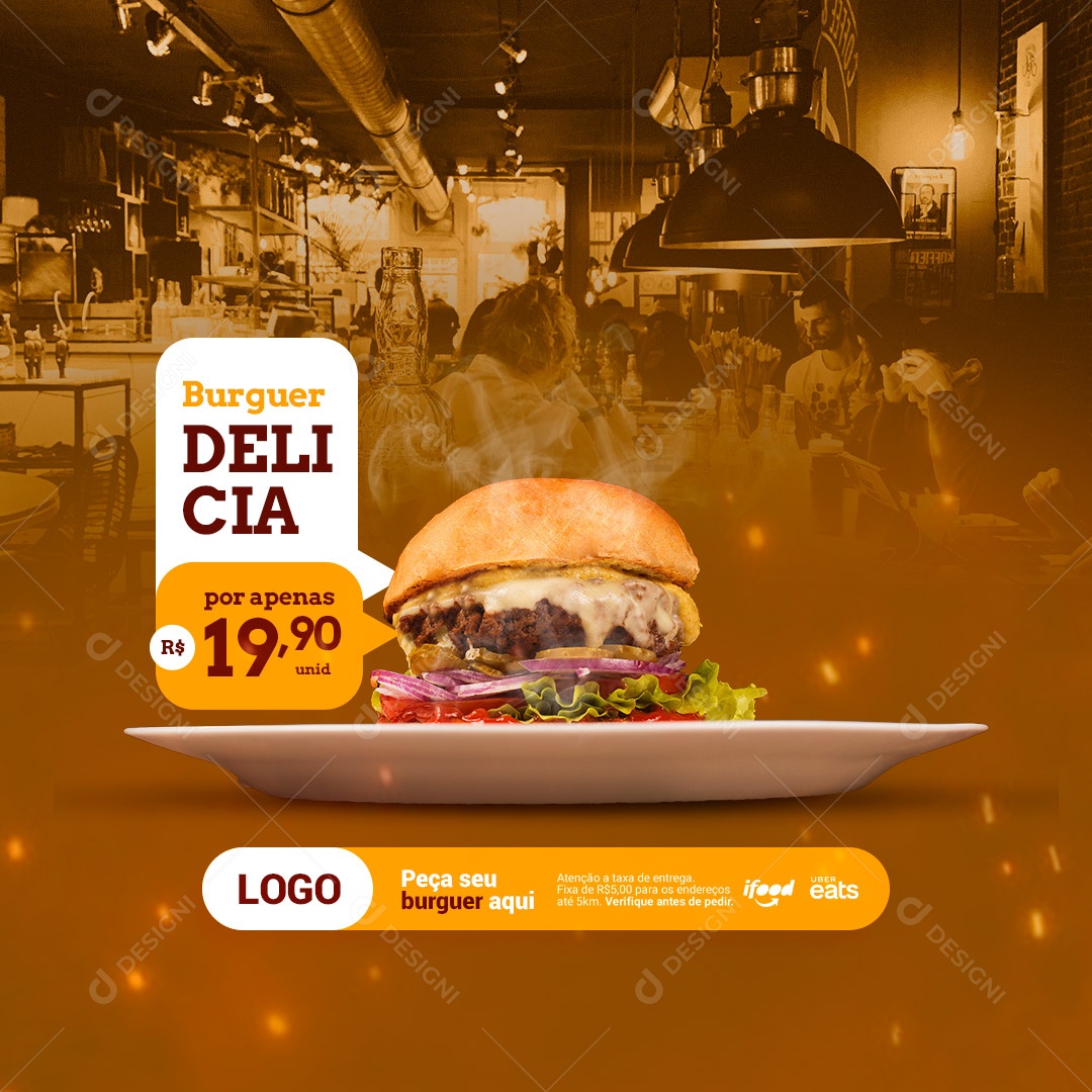 Burguer Delicia Por Apenas 19,90 Hamburgueria Social Media PSD Editável