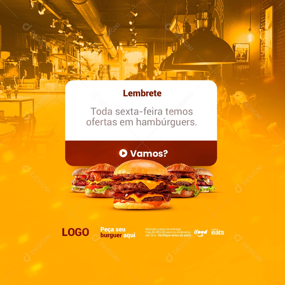 Lembrete Toda Sexta-Feira Temos Ofertas Hamburgueria Social Media PSD Editável