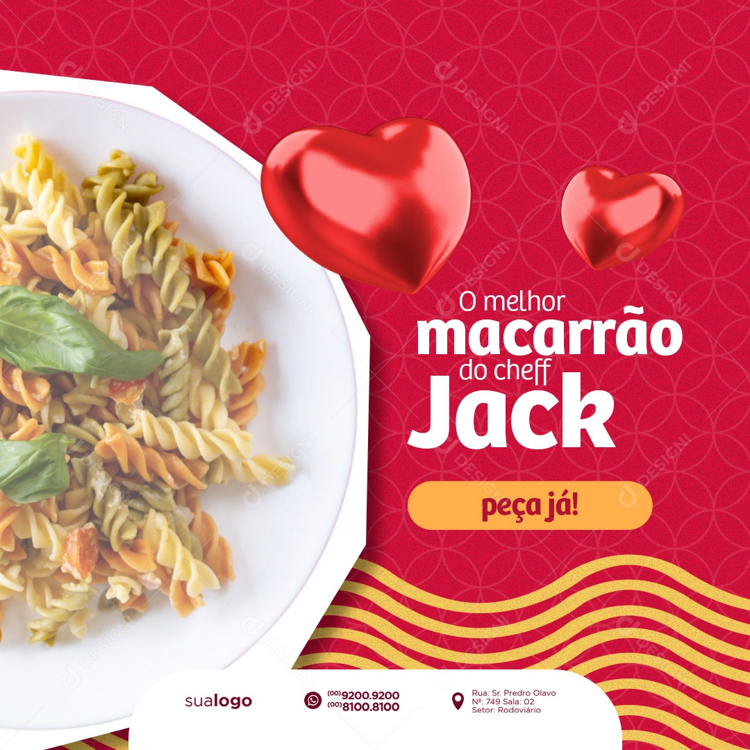 O Melhor Macarrão Do Chef Jack Peça Já Casa De Massa Social Media PSD Editável