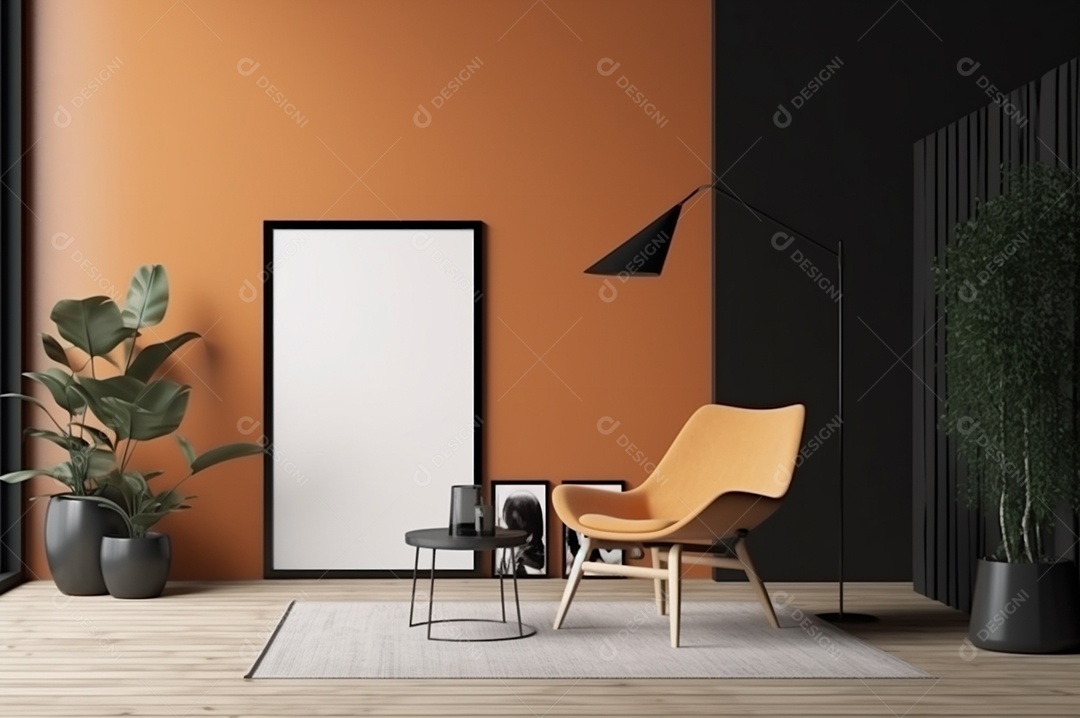 Maquete de quadro vertical, tela vazia em branco isolada no fundo branco do escritório em casa. Copie o espaço.