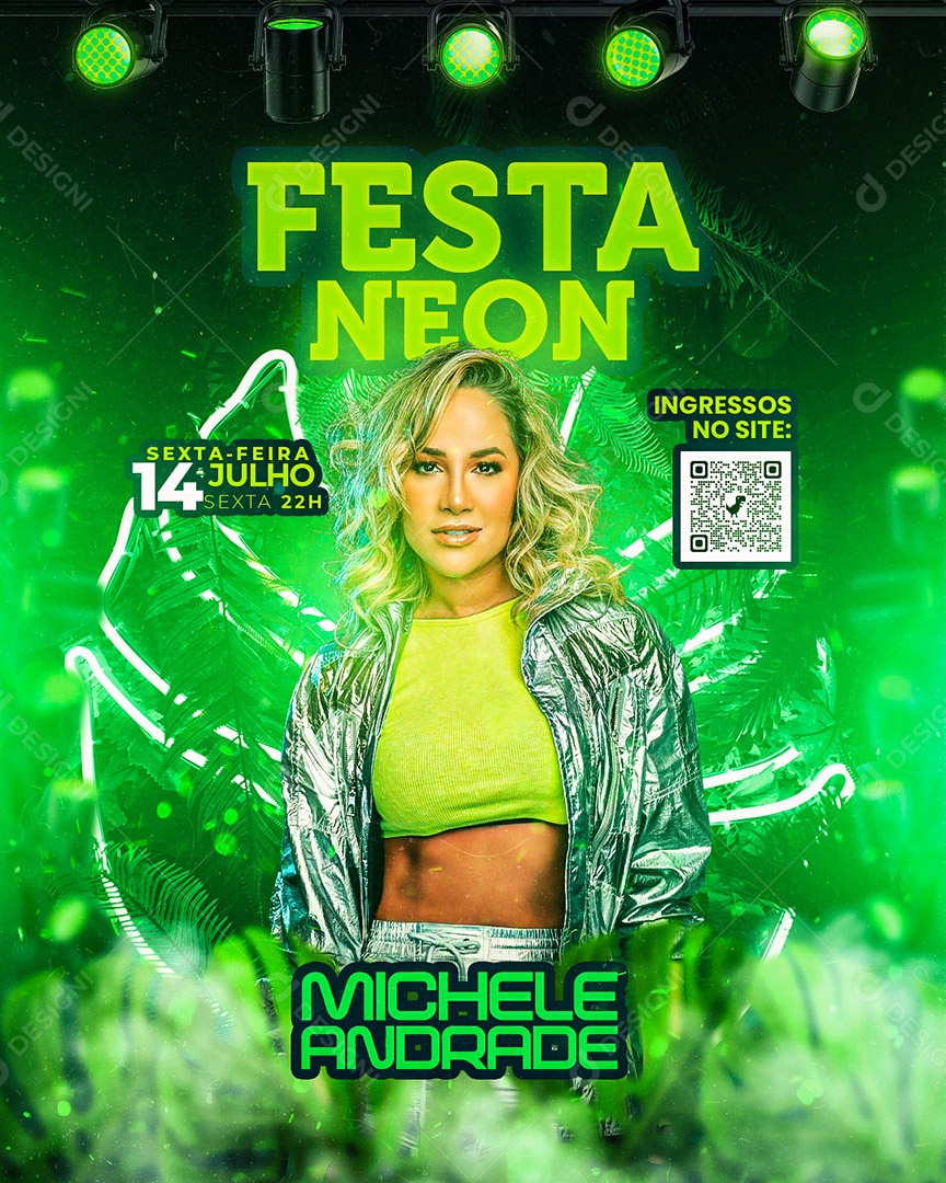 Festa Neon Flyer Michele Andrade Social Media PSD Editável
