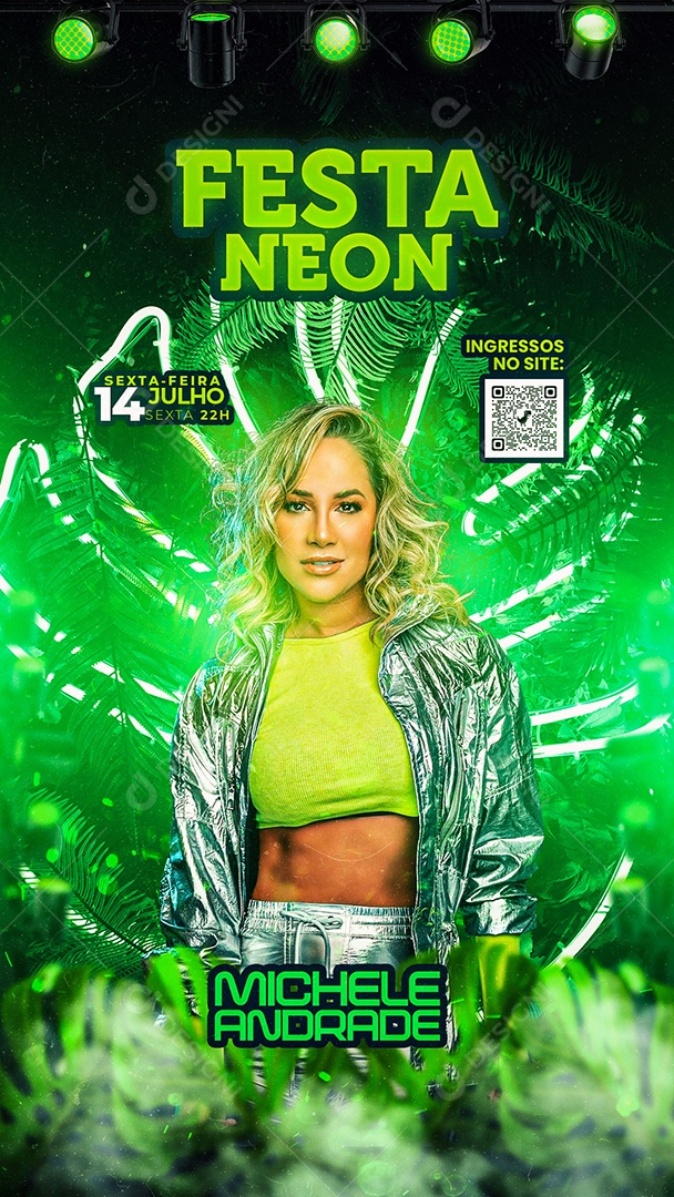 Story Festa Neon Flyer Michele Andrade Social Media PSD Editável