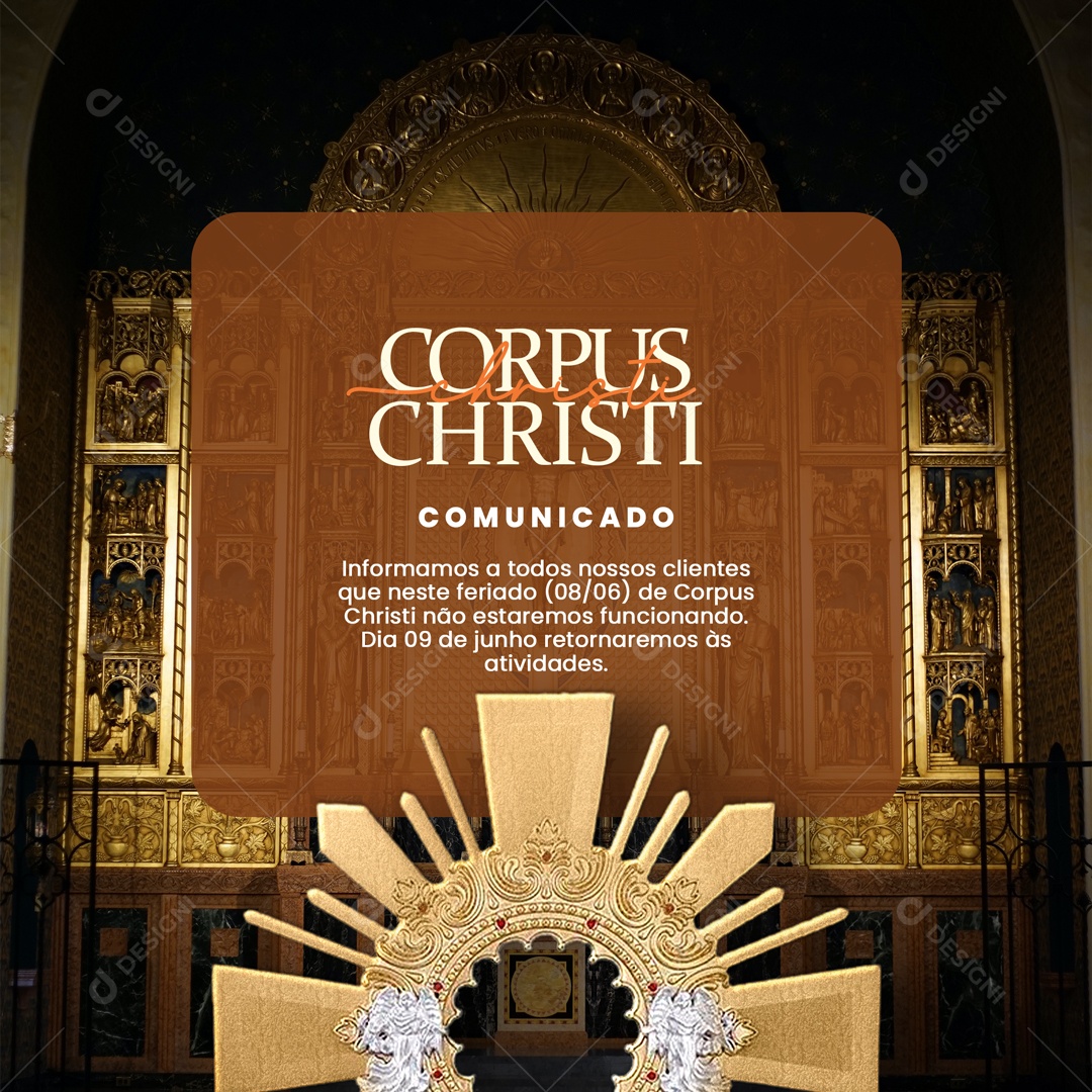 Corpus Christi Comunicado Informamos Feriado Social Media PSD Editável