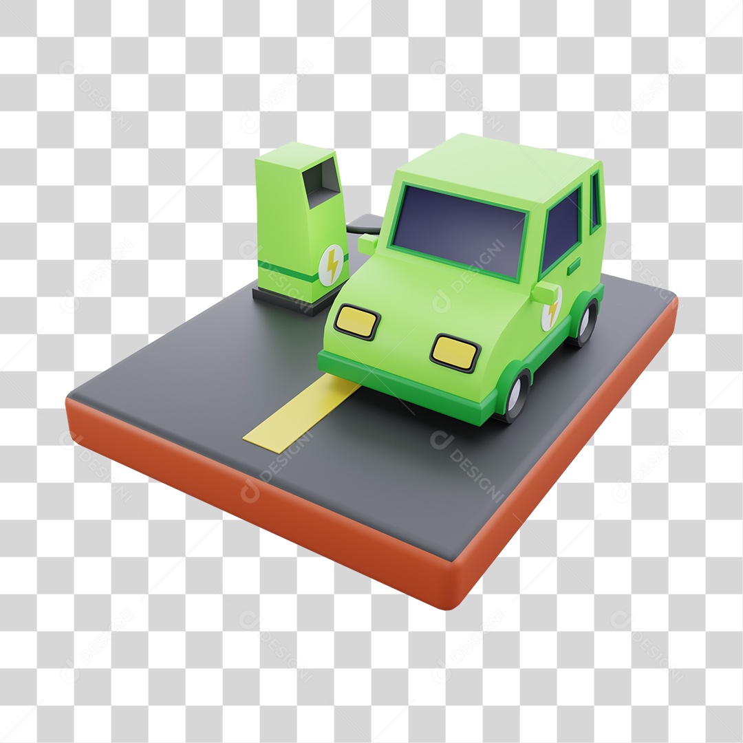Elemento 3D Carros Ecológicos para Composição PNG Transparente