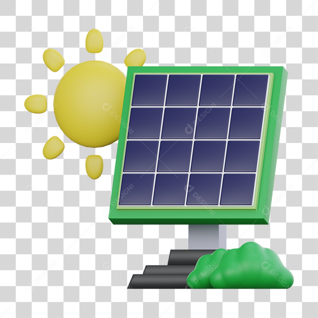 Elemento 3D Planeta Ecológico Placa Solar para Composição PNG Transparente