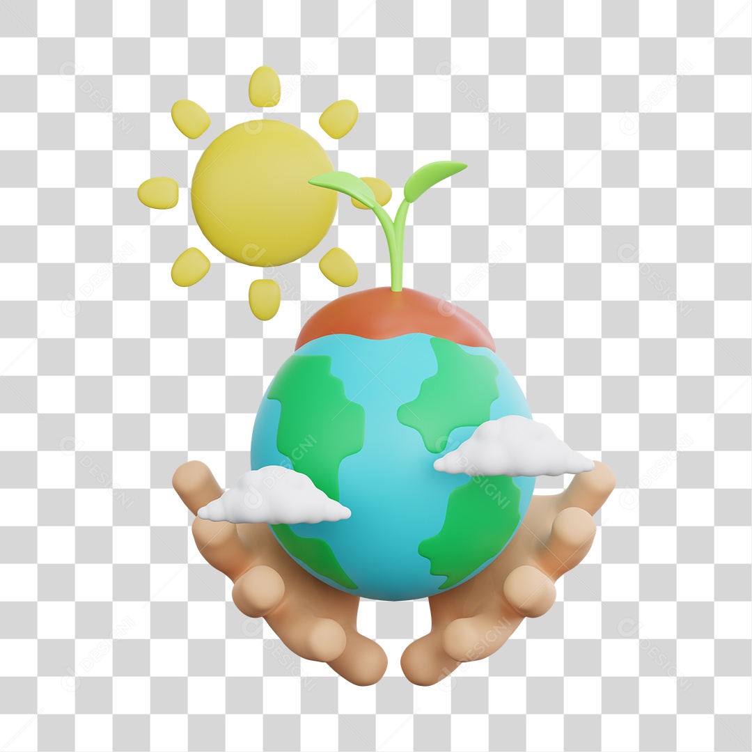 Elemento 3D Planeta Ecológico para Composição PNG Transparente