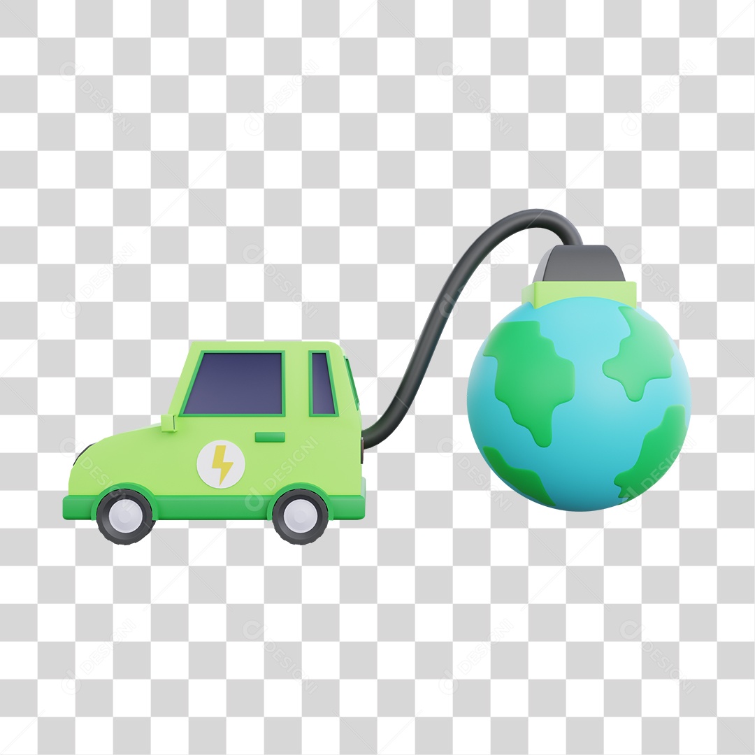 Elemento 3D Carros Ecológicos para Composição PNG Transparente