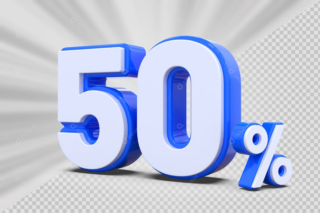 Número 3D 50% Porcento Azul E Branco Para Composição PSD