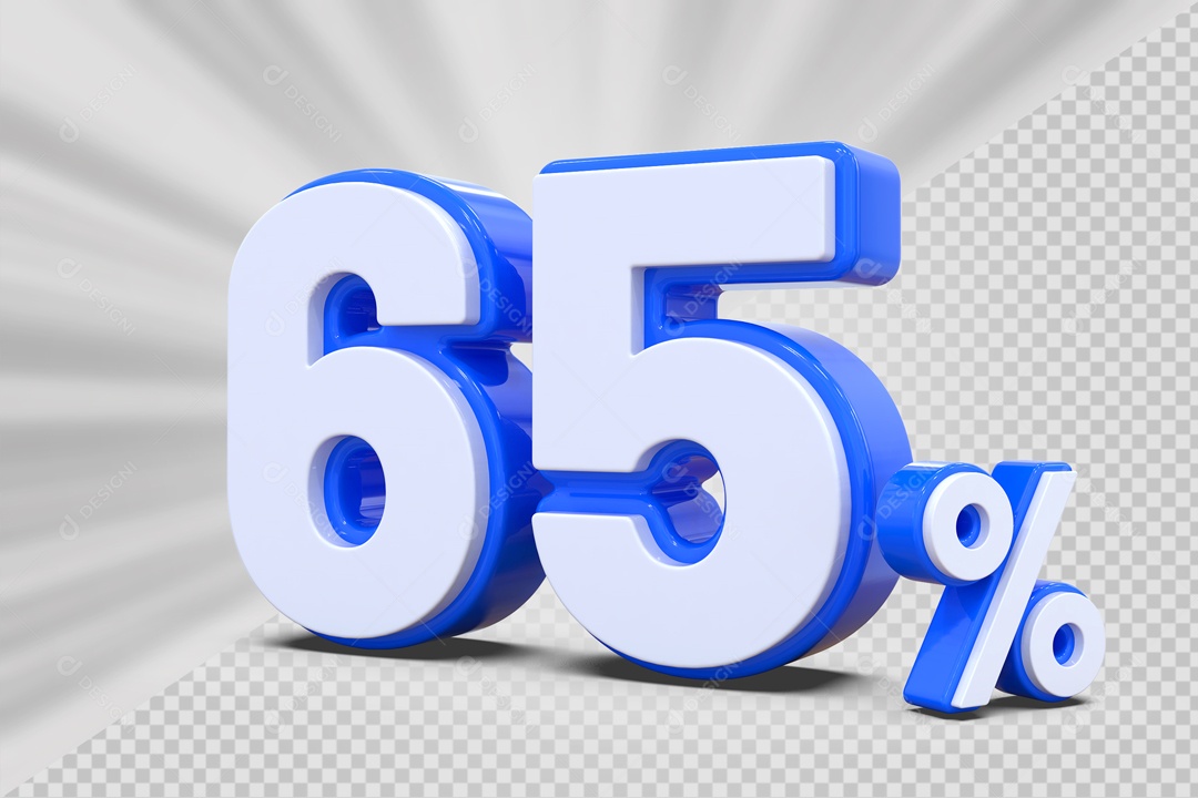 Número 3D 65% Porcento Azul E Branco Para Composição PSD