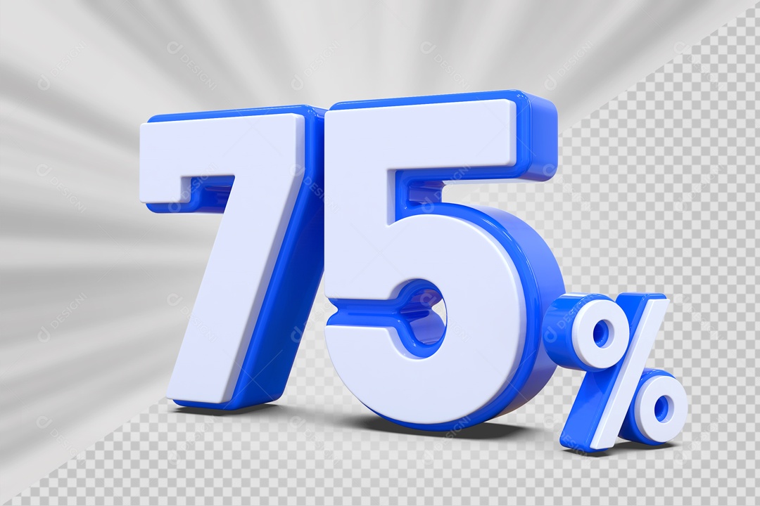 Número 3D 75% Porcento Azul E Branco Para Composição PSD