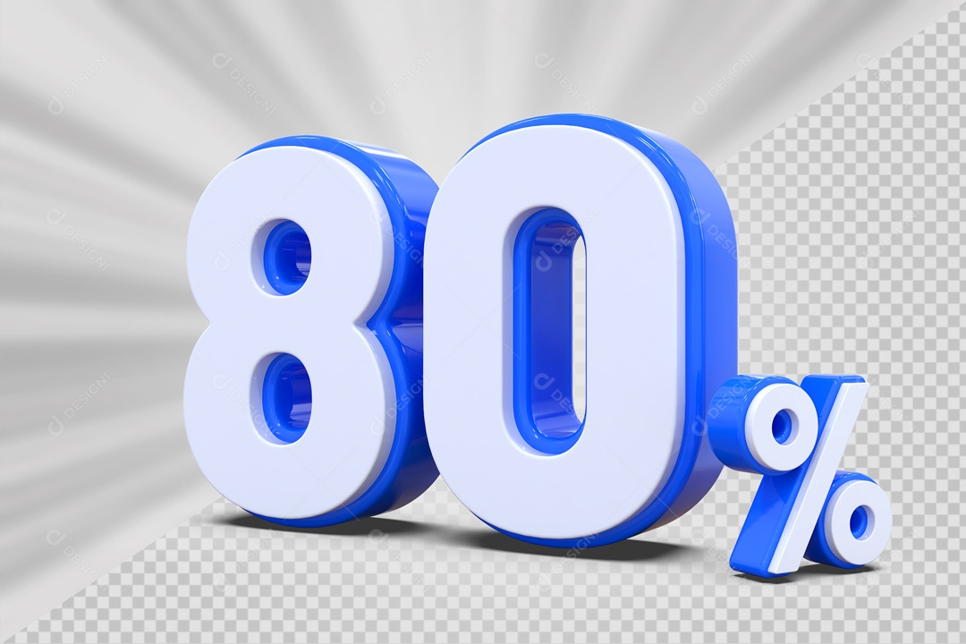 Número 3D 80% Porcento Azul E Branco Para Composição PSD
