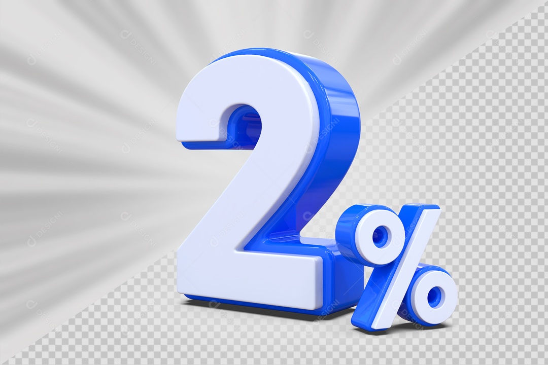 Número 3D 2% Porcento Azul E Branco Para Composição PSD