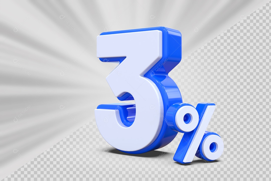 Número 3D 3% Porcento Azul E Branco Para Composição PSD