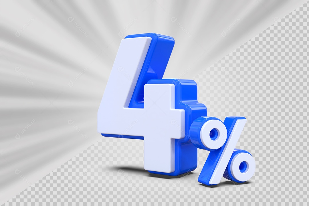Número 3D 4% Porcento Azul E Branco Para Composição PSD