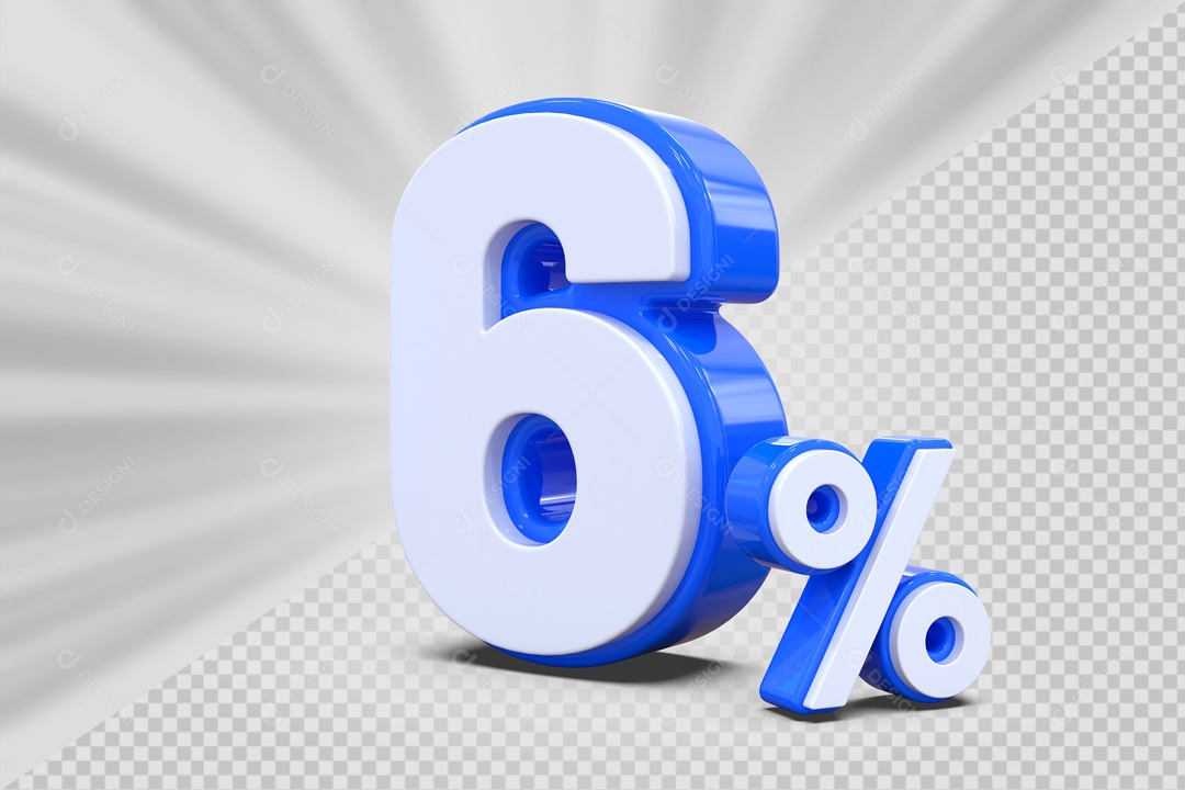 Número 3D 6% Porcento Azul E Branco Para Composição PSD