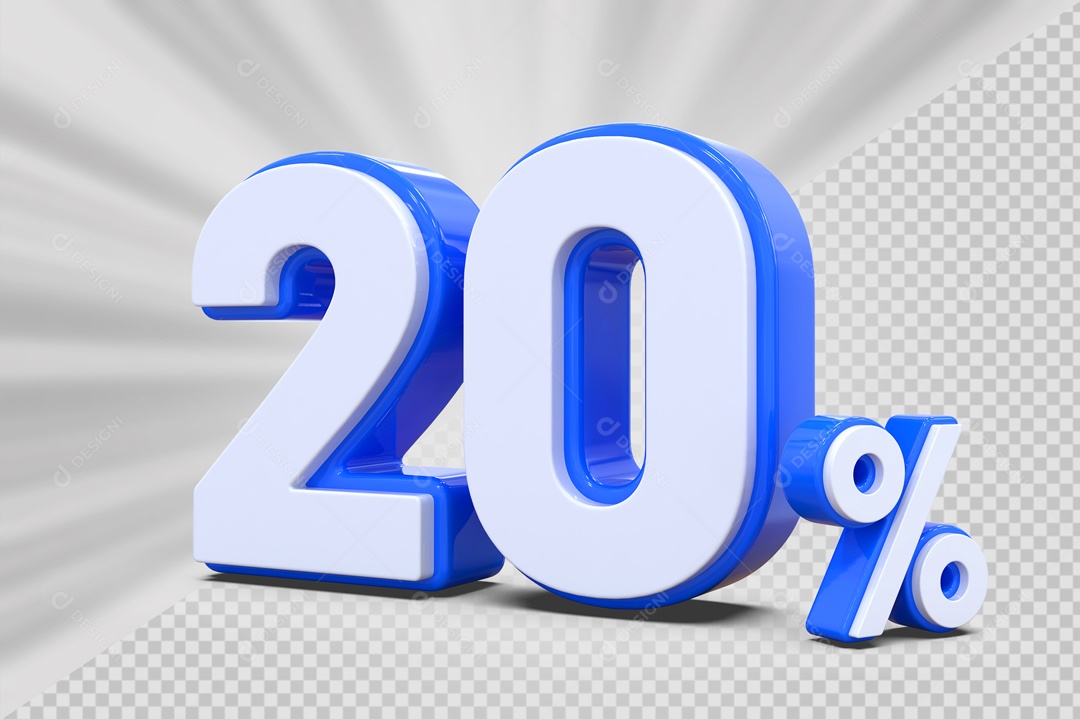 Número 3D 20% Porcento Azul E Branco Para Composição PSD