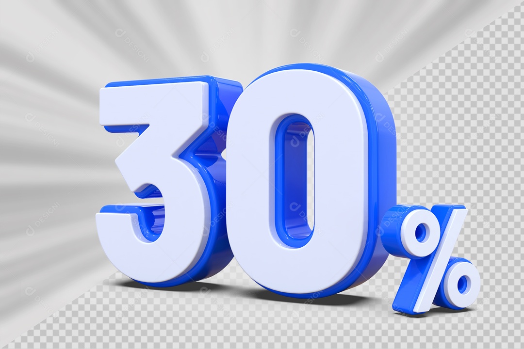 3D Number 30% Percent Blue And White For PSD Composition