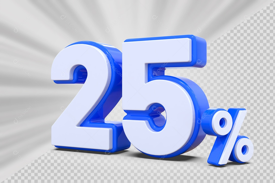 Número 3D 25% Porcento Azul E Branco Para Composição PSD