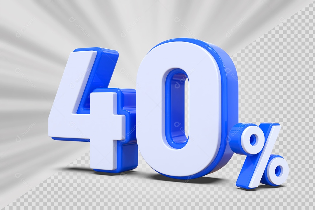 Número 3D 40% Porcento Azul E Branco Para Composição PSD