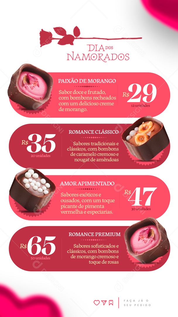 Story Sabores de Caixas de Bombons Dia dos Namorados Social Media PSD Editável
