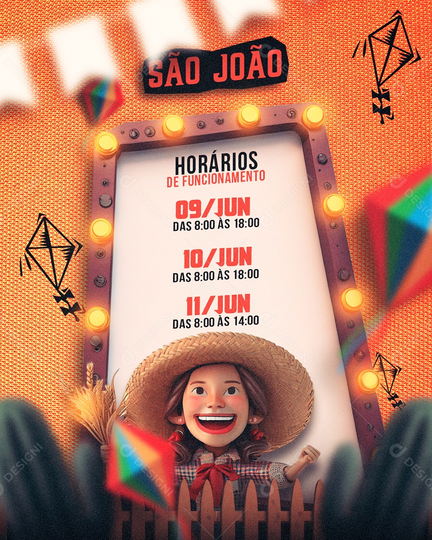 São João Agenda e Horários Social Media PSD Editável