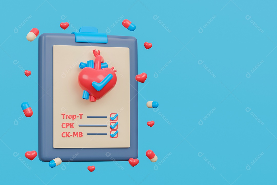 3D render relatório de exame de coração.