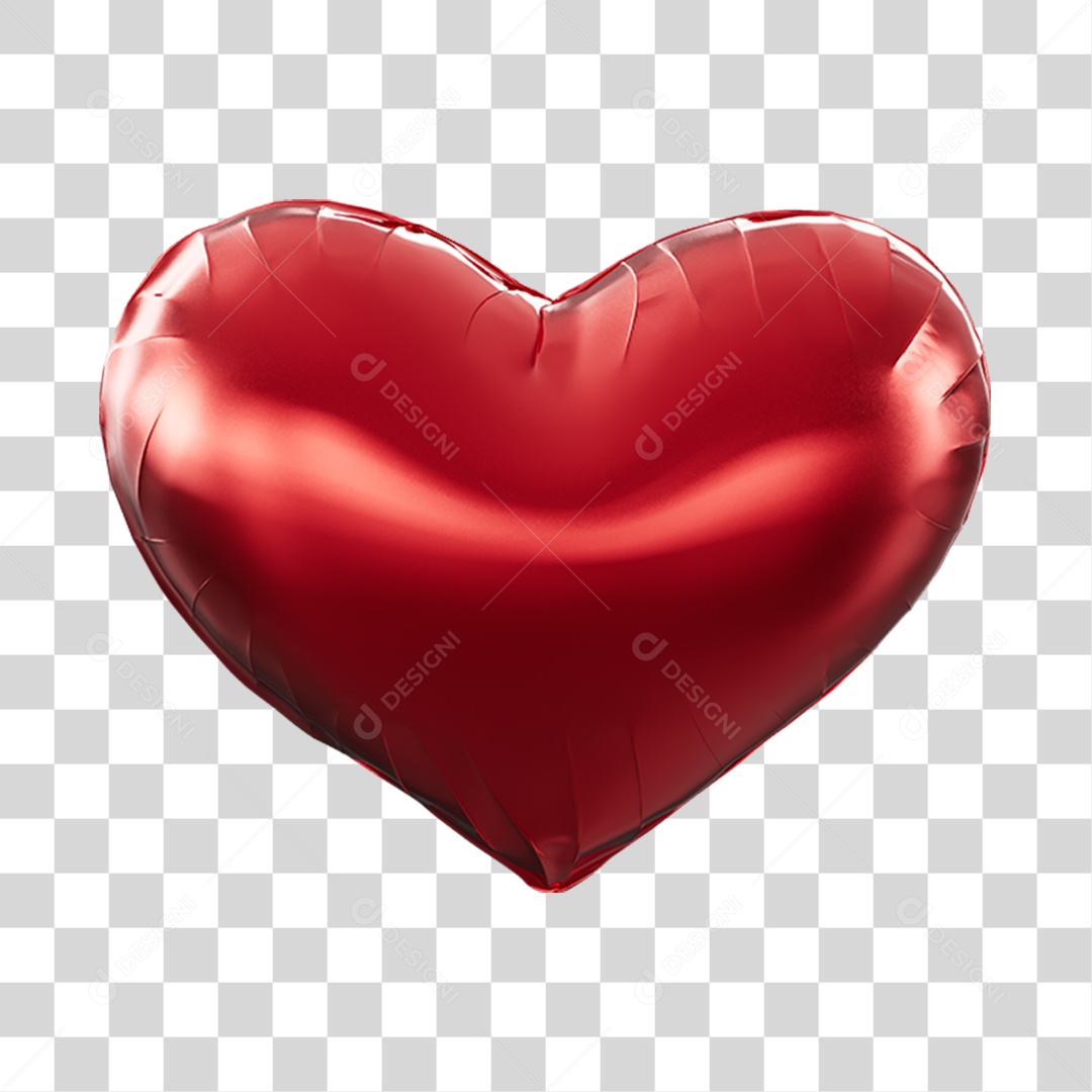 Coração Balão Dobras Na Cor Vermelho Elemento 3D PNG Transparente
