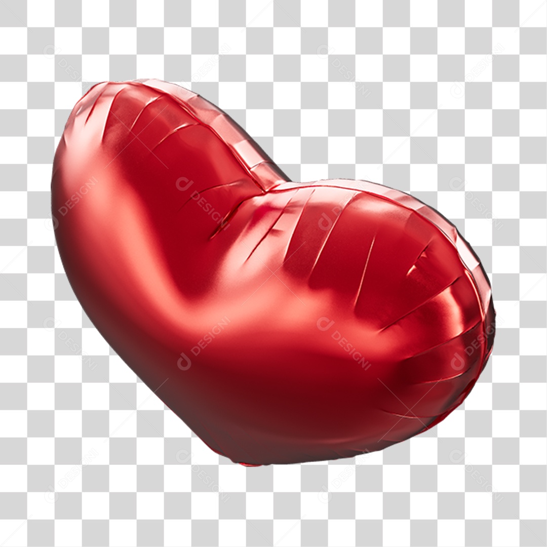 Coração Balão Dobras Na Cor Vermelho Elemento 3D PNG Transparente