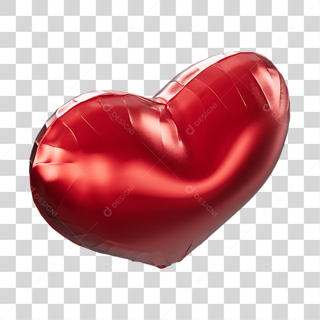 Coração Balão Dobras Na Cor Vermelho Elemento 3D PNG Transparente