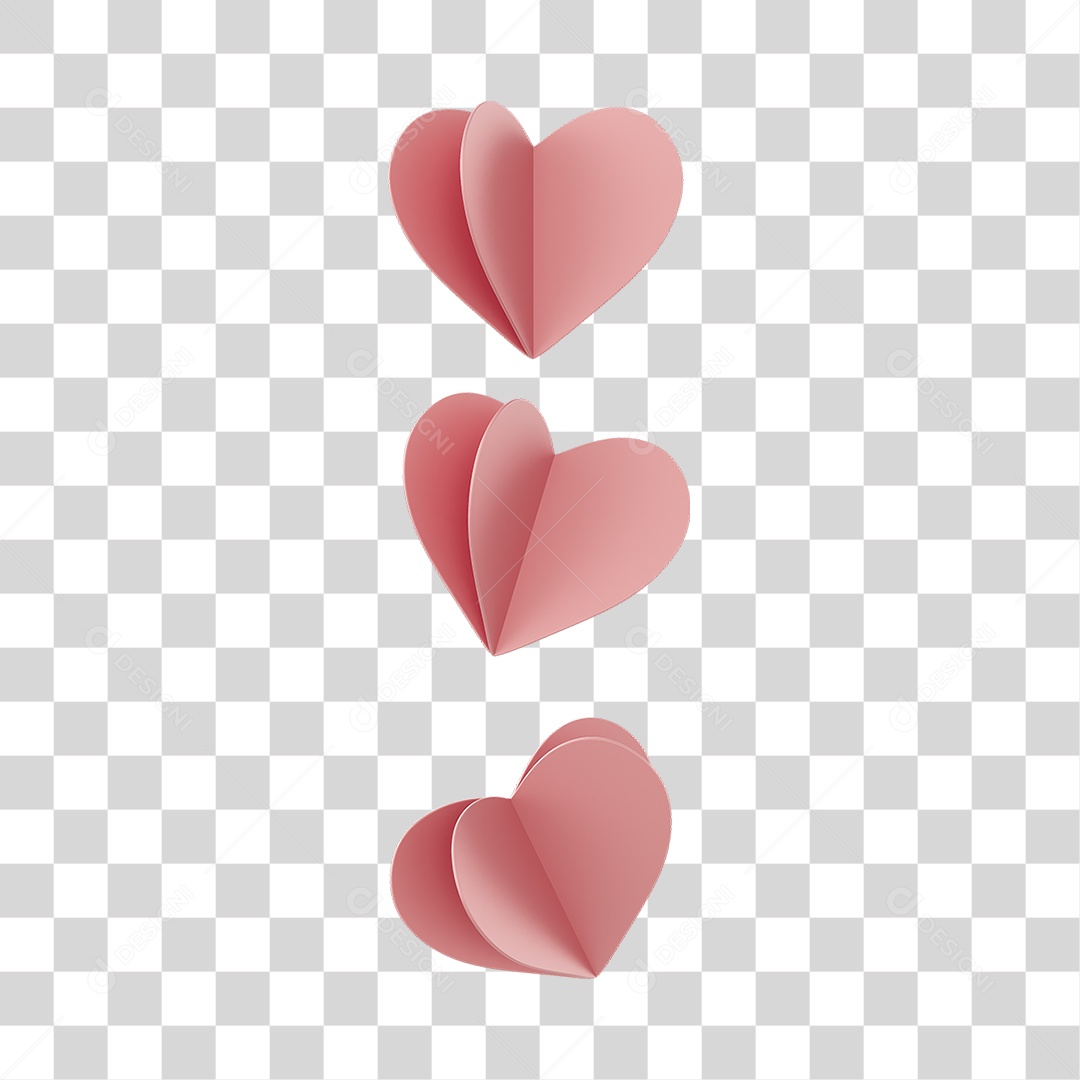 Corações Dobra Rosa Elemento 3D PNG Transparente