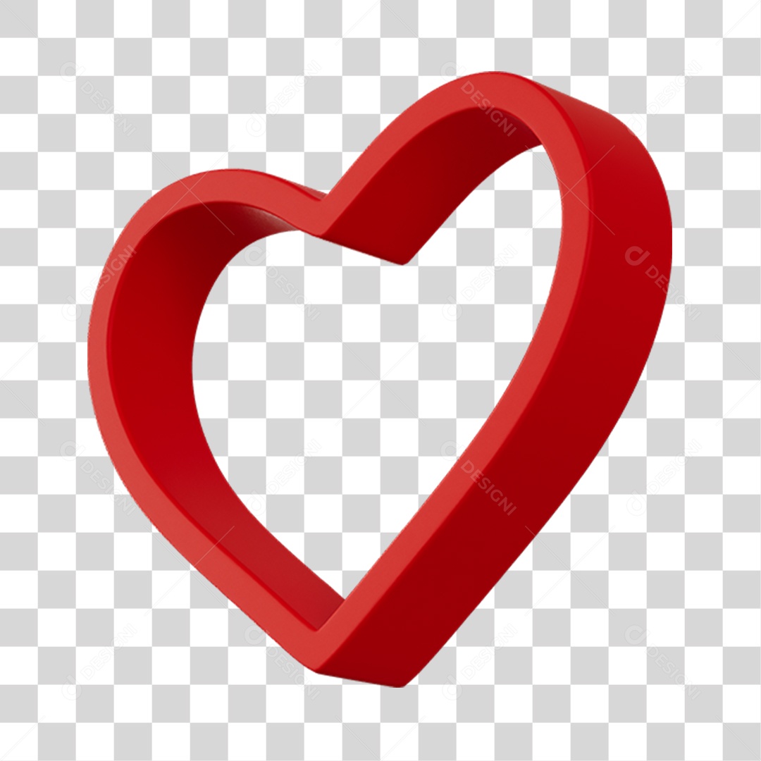 Corações Contorno Vermelho Elemento 3D PNG Transparente