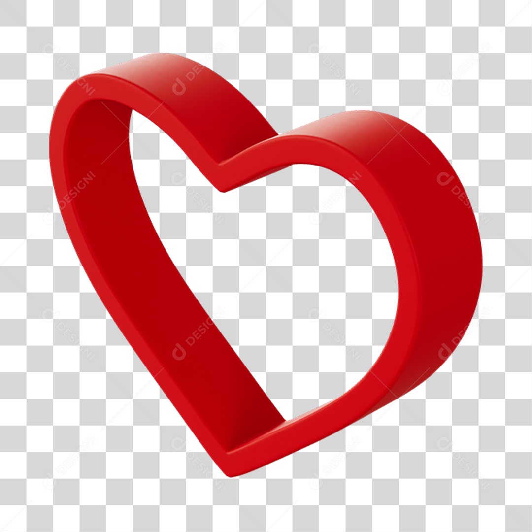 Corações Contorno Vermelho Elemento 3D PNG Transparente