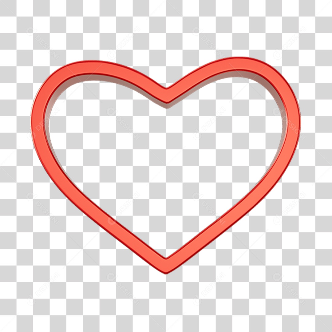 Corações Contorno Vermelho Elemento 3D PNG Transparente