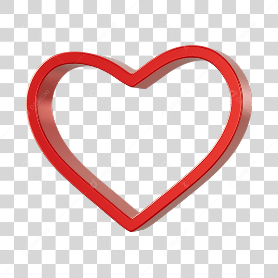 Corações Contorno Vermelho Elemento 3D PNG Transparente