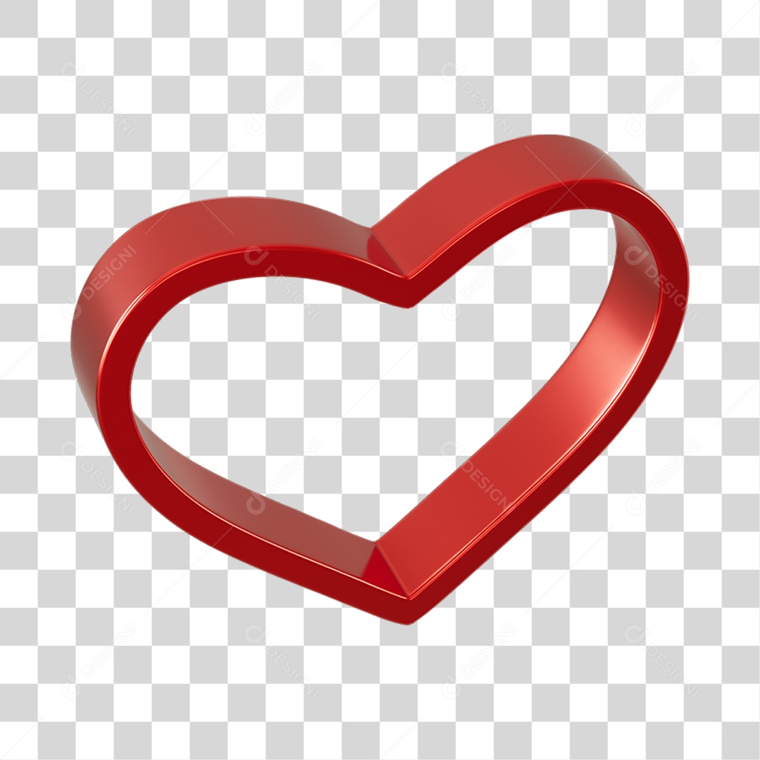 Corações Contorno Vermelho Elemento 3D PNG Transparente