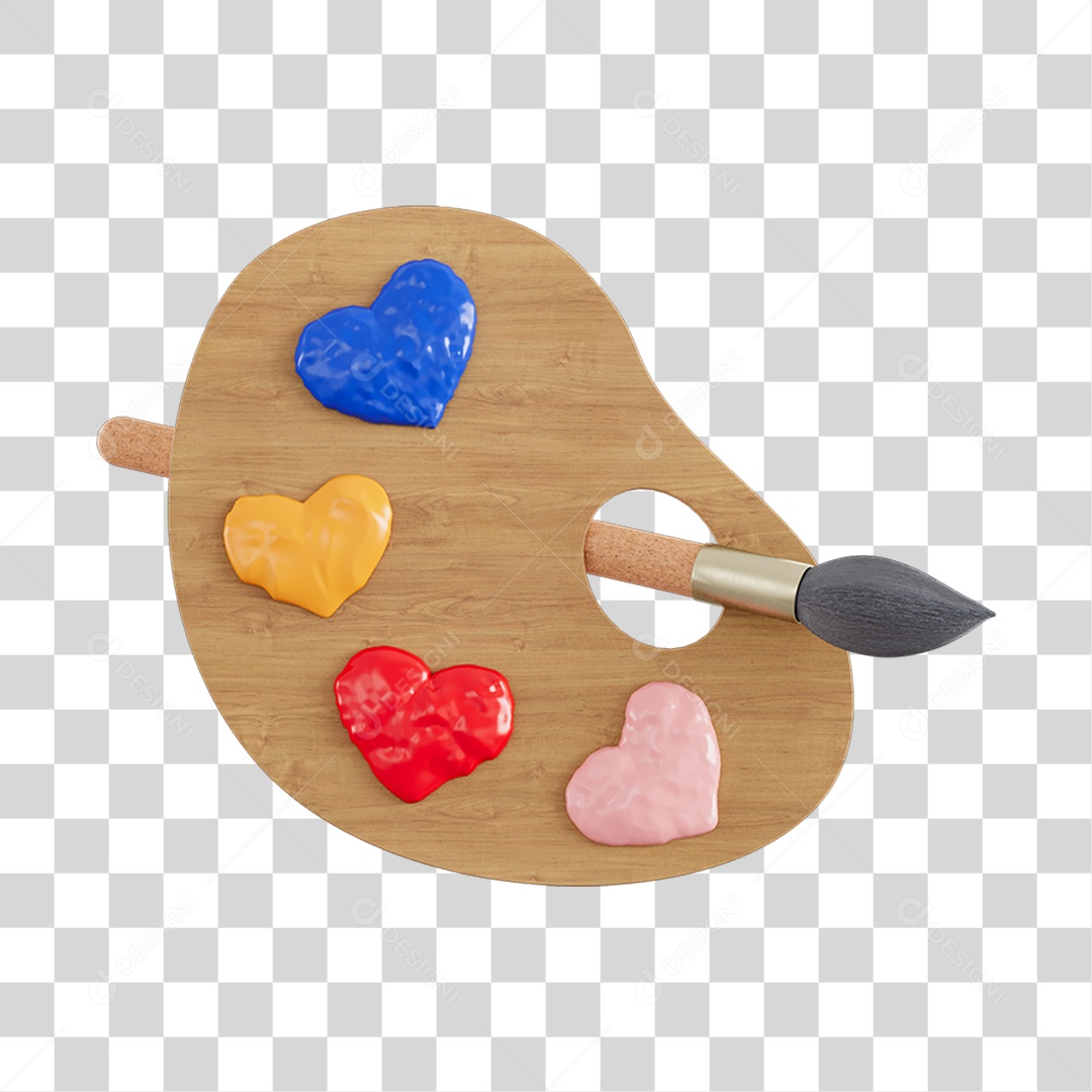 Paleta Tinta Corações Elemento 3D PNG Transparente