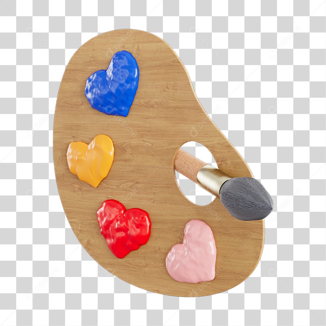Paleta Tinta Corações Elemento 3D PNG Transparente