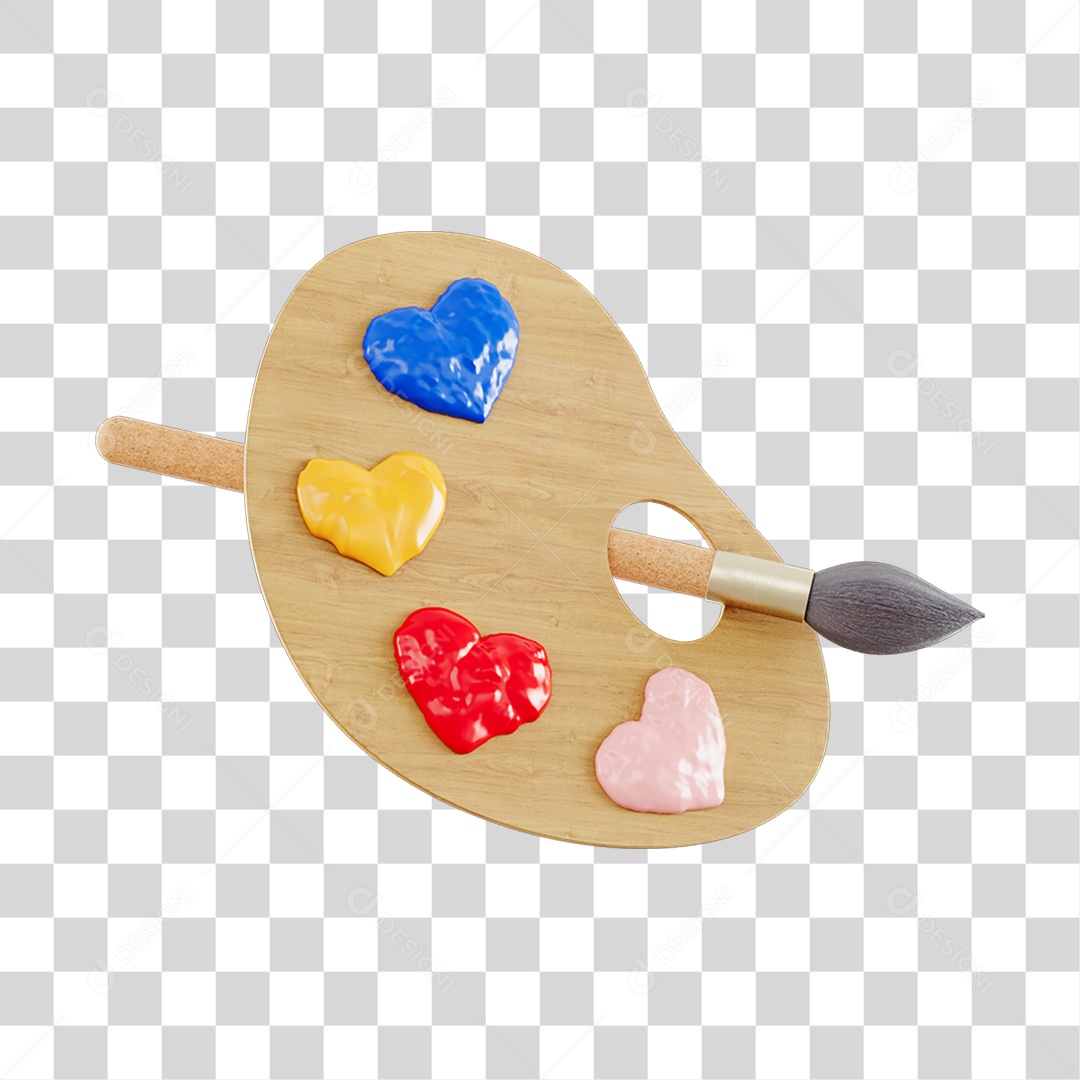 Paleta Tinta Corações Elemento 3D PNG Transparente