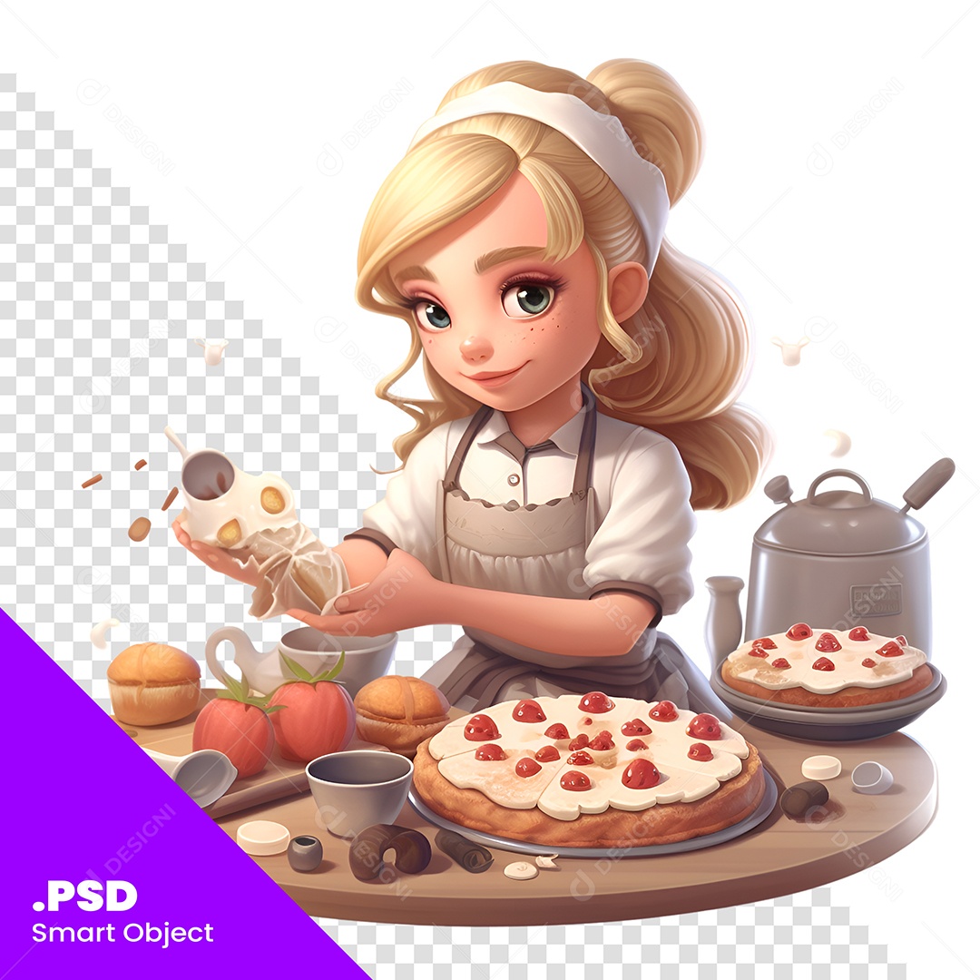 Personagem 3D Menina Cozinhando Sobremesas PSD