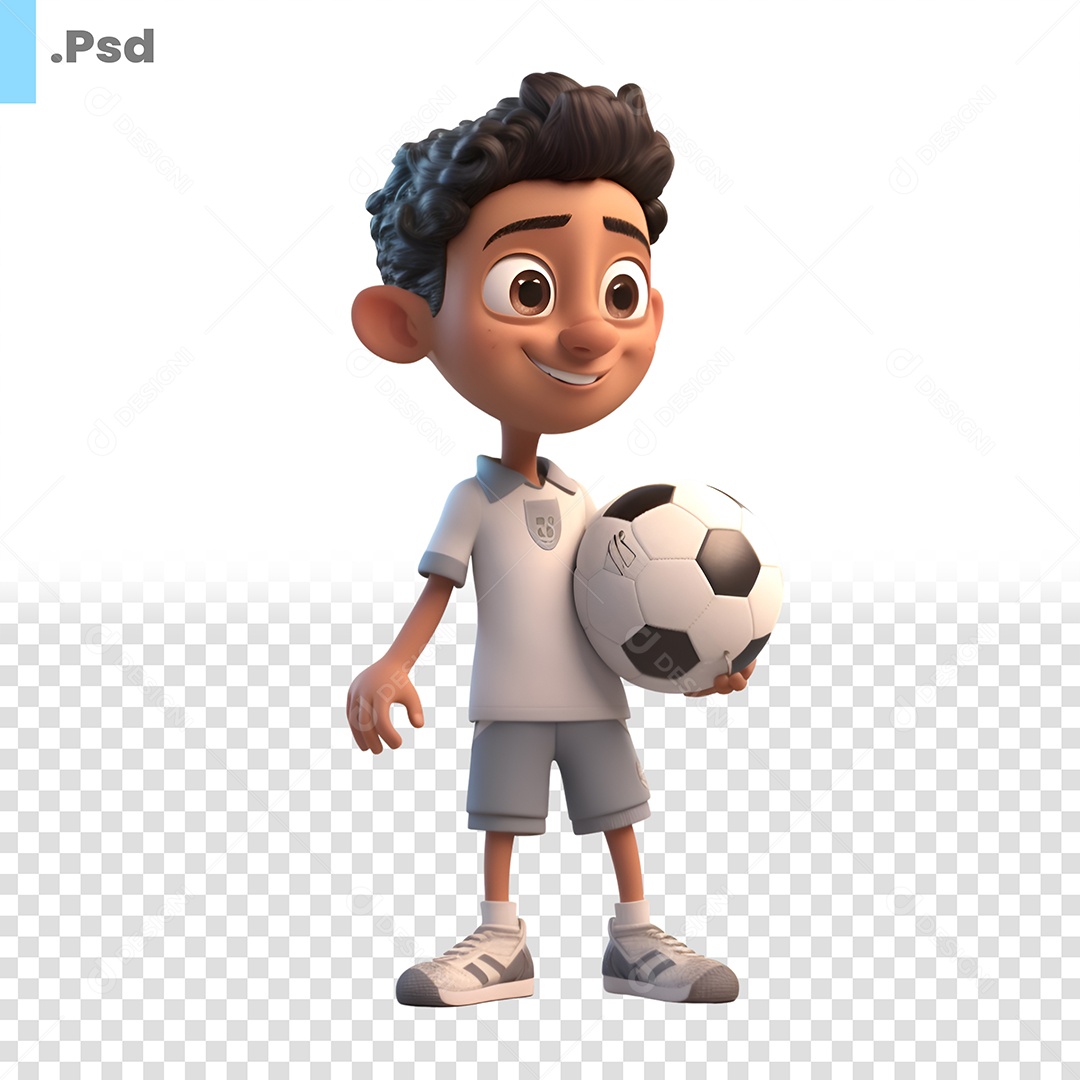 3D Boy Character With Soccer Ball PSD
