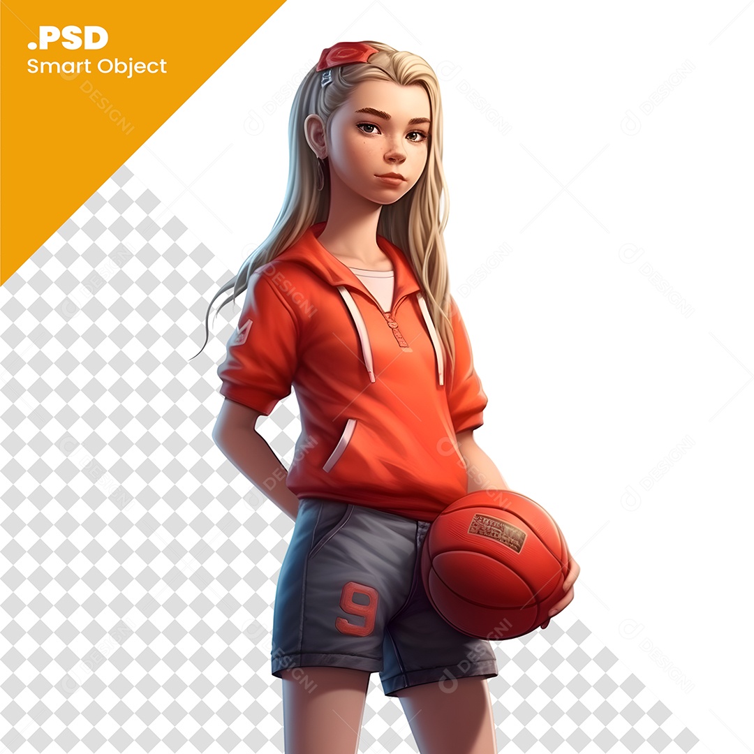 Personagem 3D Menina Com Bola De Basquete PSD