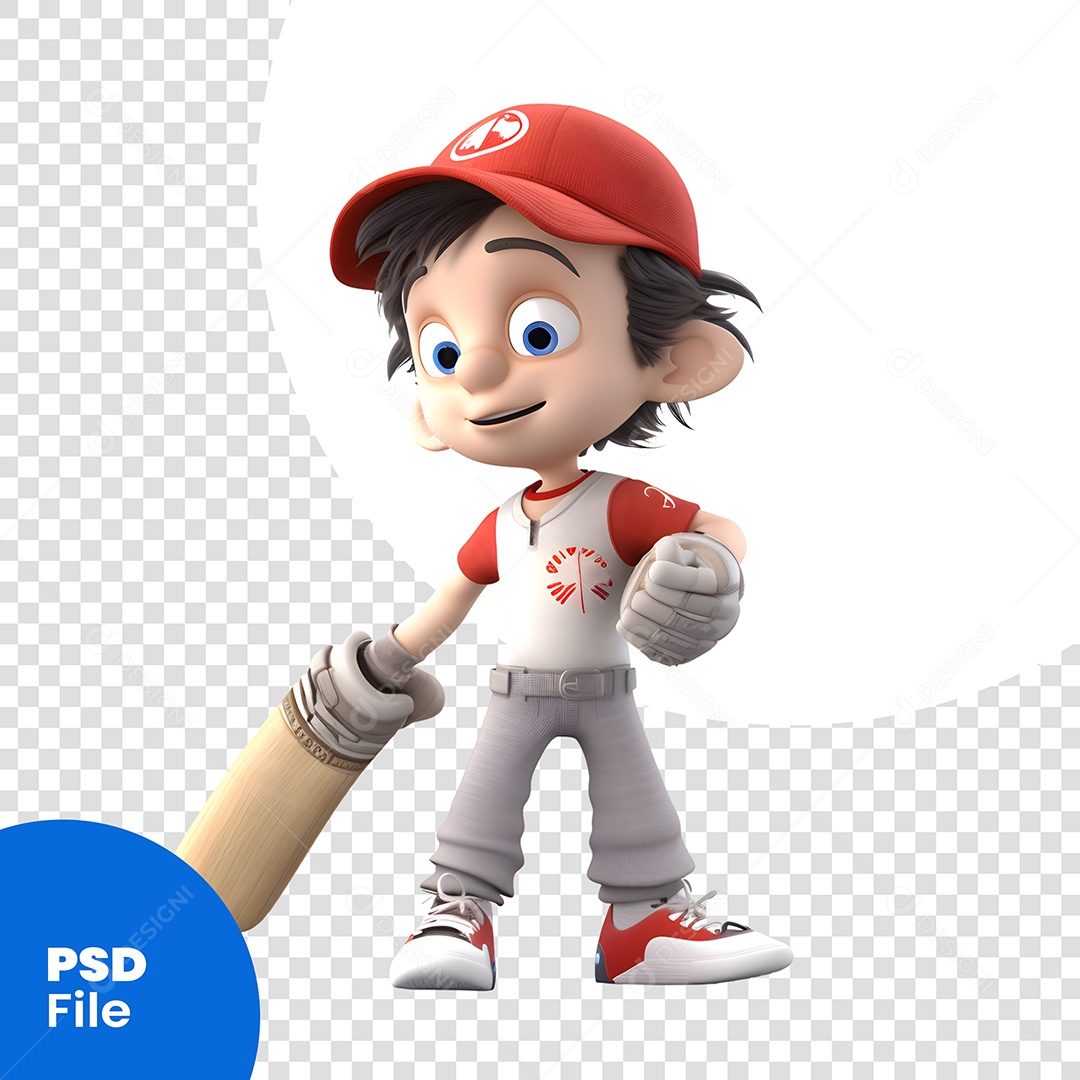 Personagem 3D Menino Com Roupa De Baseball PSD