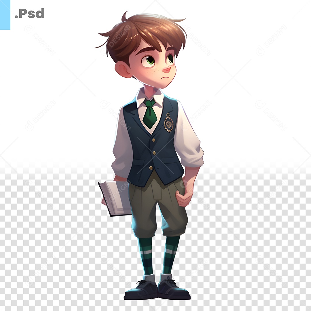 Personagem 3D Menino Com Livro Na Mão Indo Pra Escola PSD