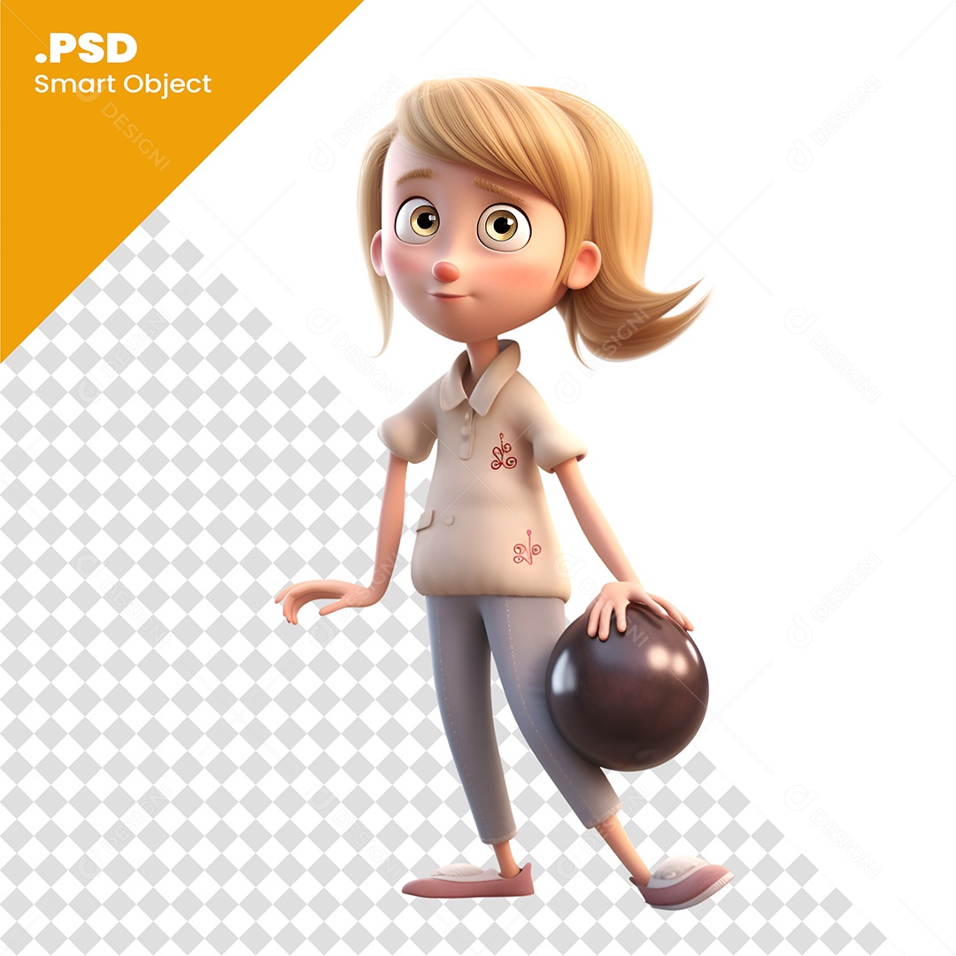 Personagem 3D Menina Com Bola Na Mão PSD