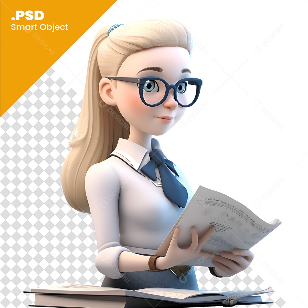 Personagem 3D Mulher Loira Trabalhando PSD
