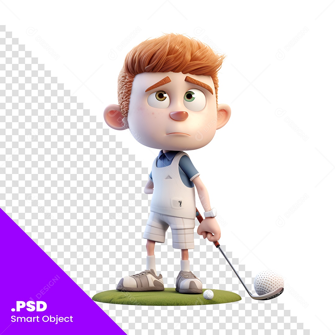 Personagem 3D Garoto Jogando Golf Para Composição PSD