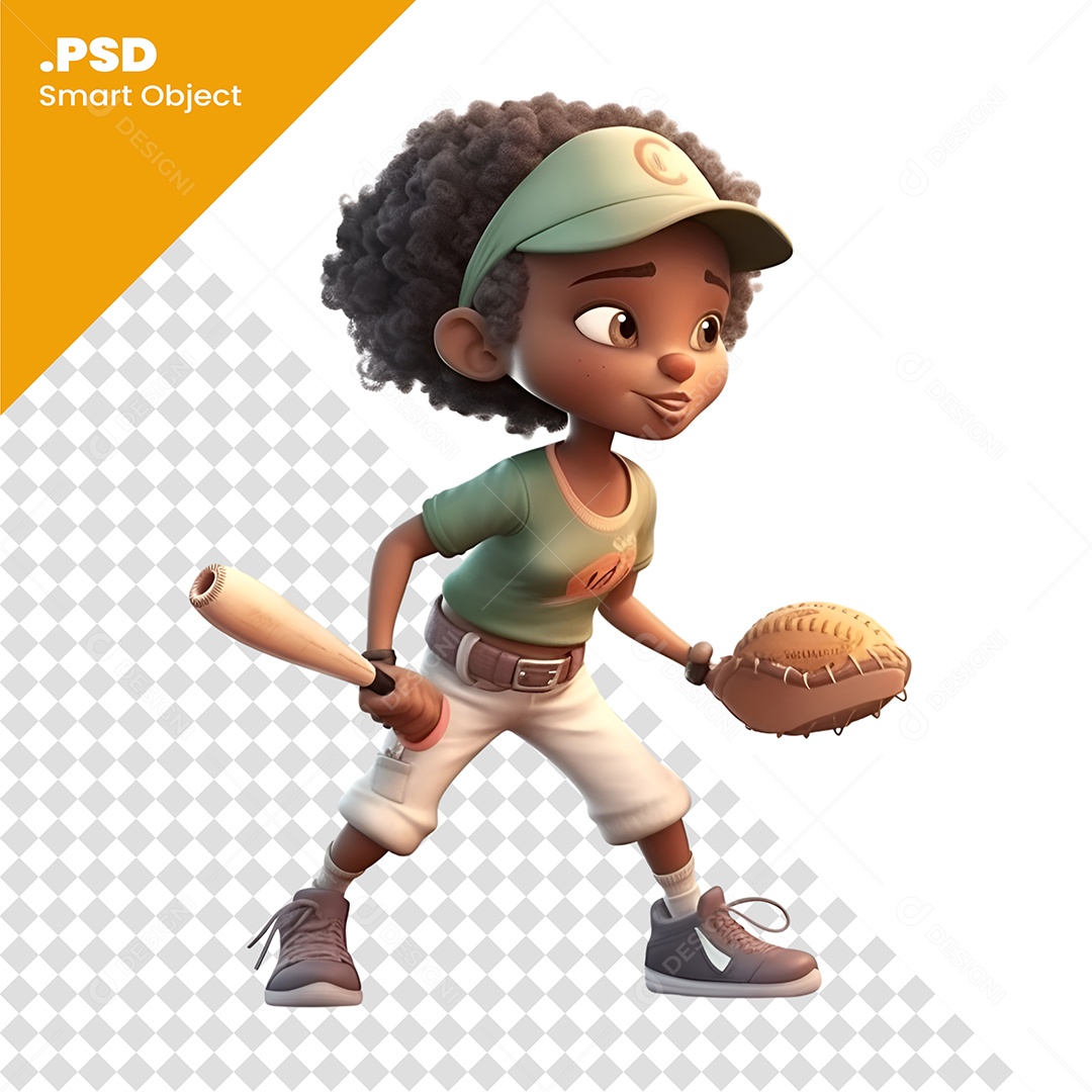 Garota Jogando Baseball Personagem 3D Para Composição PSD