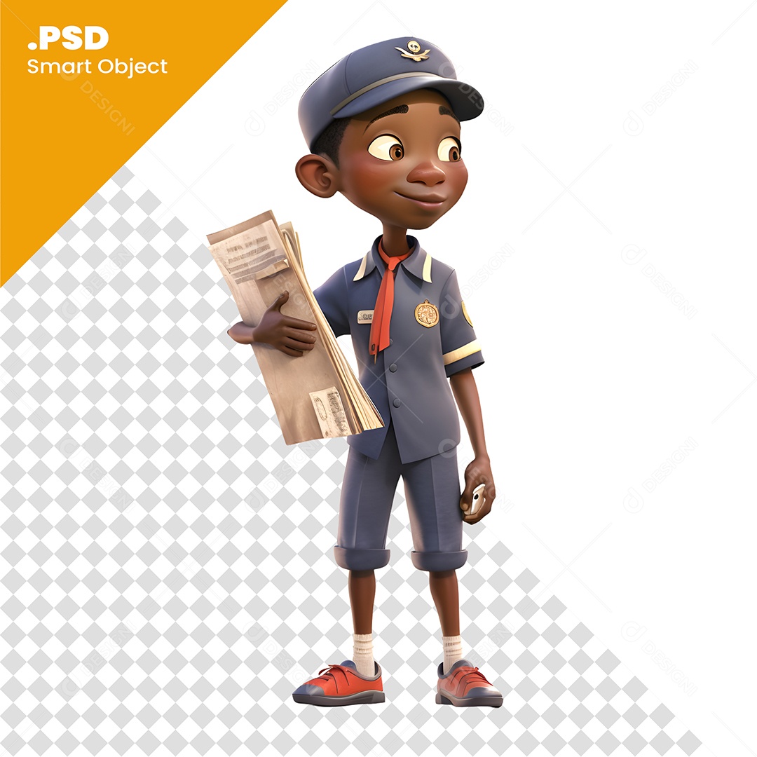 Personagem 3D Garoto Com Jornal Para Composição PSD