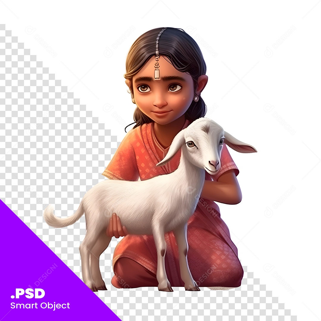 Garota Da Índia Com Animal Personagem 3D Para Composição PSD