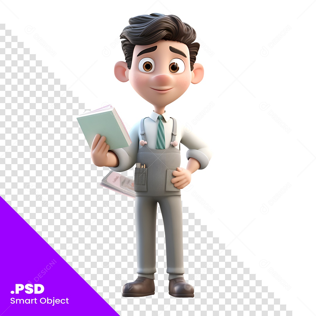 Garoto Com Livro Personagem 3D Para Composição PSD